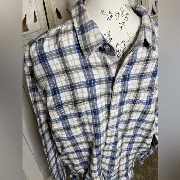 Even Tide Men's Blue Gray Plaid Flannel Shirt Size Xl Long Sleeve Button Up - Picture 3 of 4